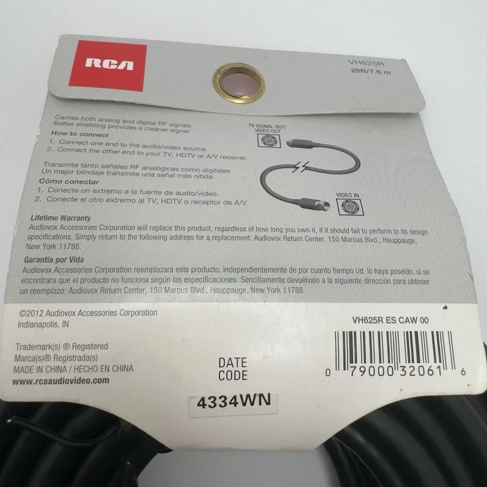 RCA VH625R RG6 Coaxial Cable 25ft Black HDTV Satellite TV Audio Video Wire